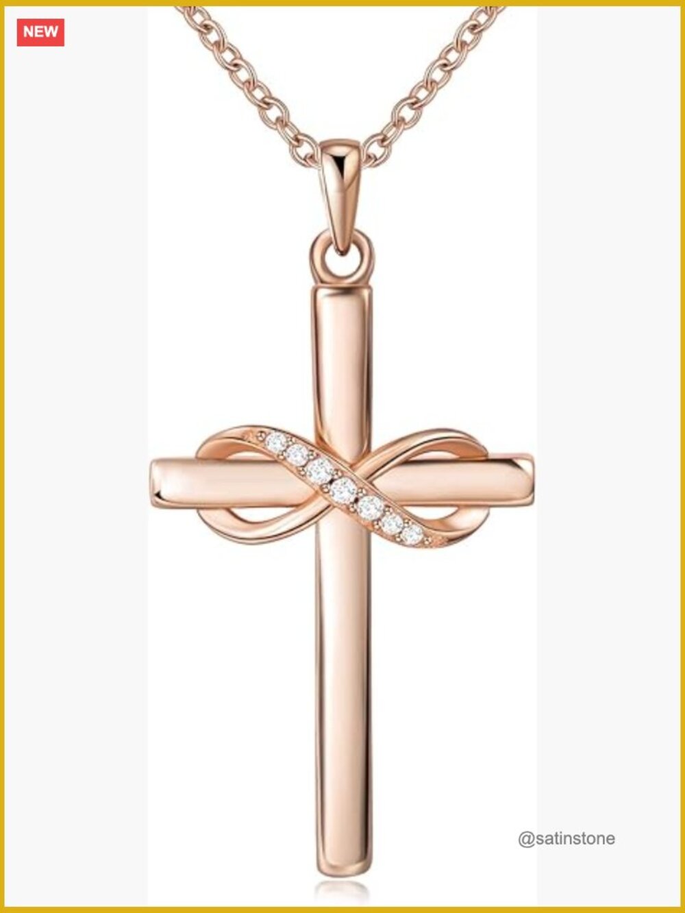 925 Sterling Silver Cross Infinity Necklace Rose Gold Plated Pendant Adjustable